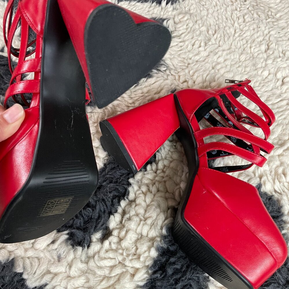 Lamoda Red Love Strappy Platform Sandals with Heart-Shaped Heels